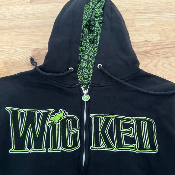 Wicked Green For Good Black Zip Up Hoodie Size Medium - Picture 5 of 6